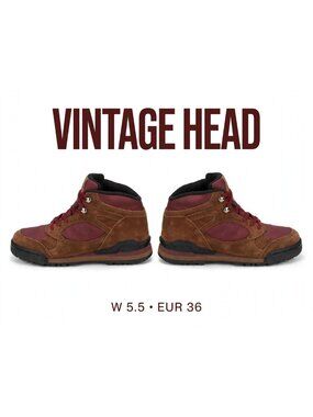 Vintage 90s HEAD Exploration Hiking Boots Brown Suede & Burgundy W's 5.5